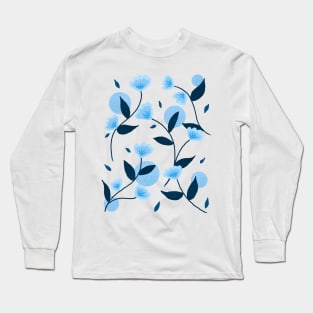 Blue retro floral pattern Long Sleeve T-Shirt